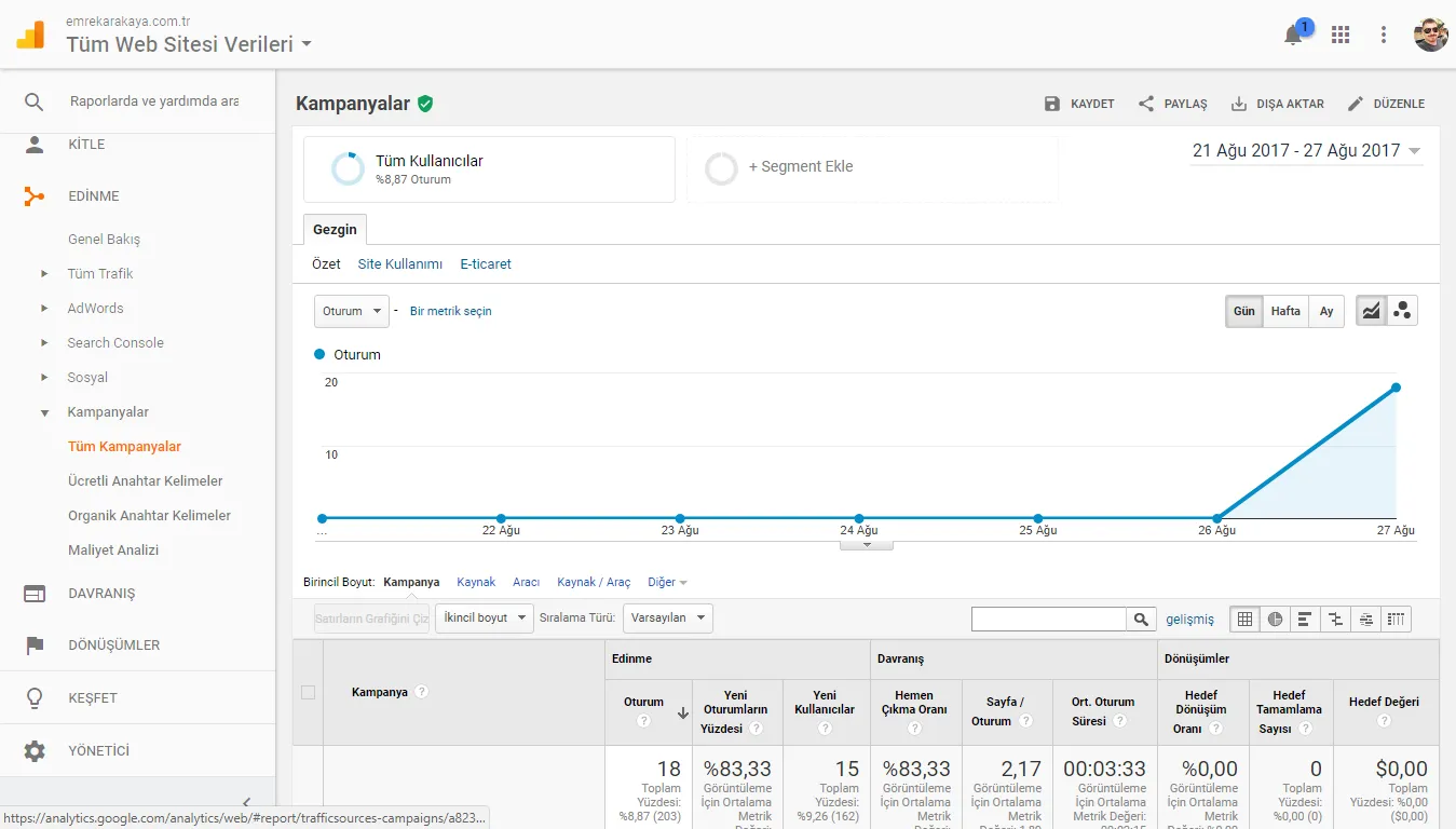 Google Analytics Kampanya Grafiği